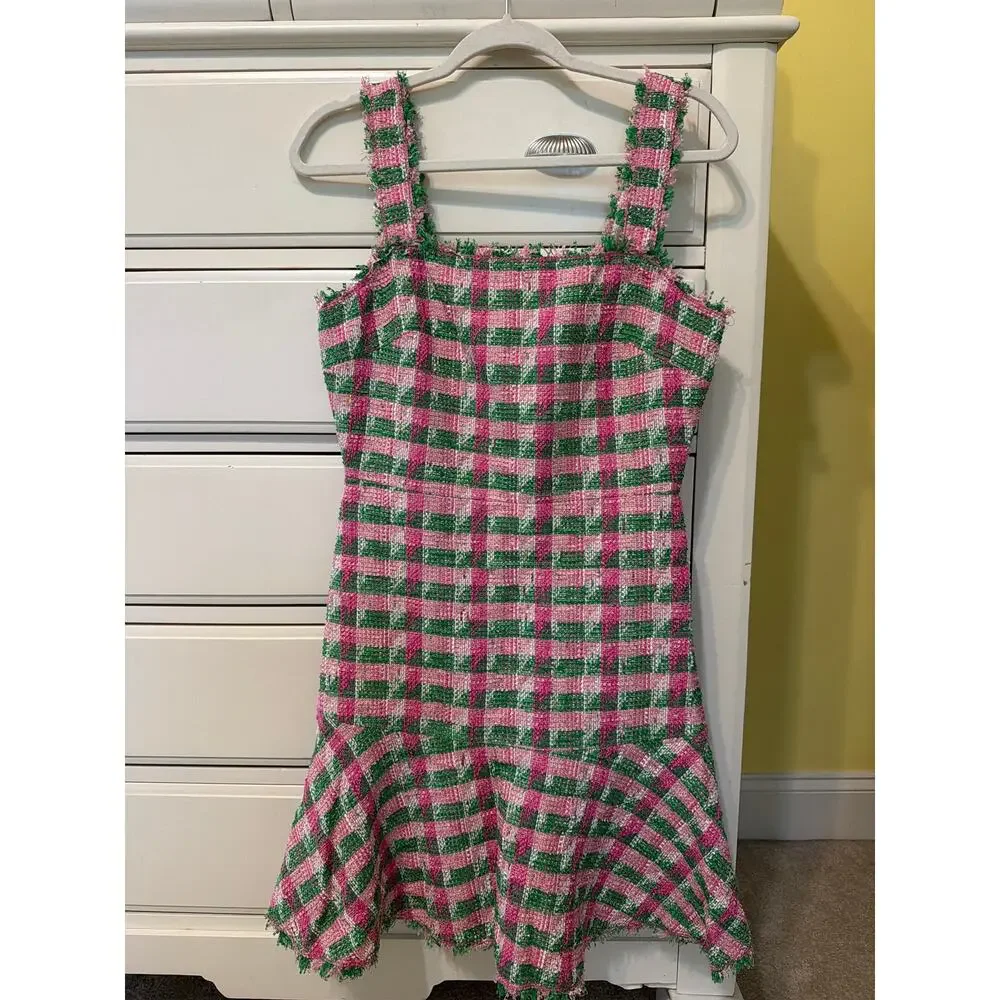 Kate Spade Tweed Dress Women's Size 6 Pink Green Twee Coquette Barbie Chic Posh